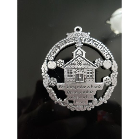 Pewter Metal Cathedral Art Christmas Ornament God Bless Teachers - No Box - Picture 4 of 5